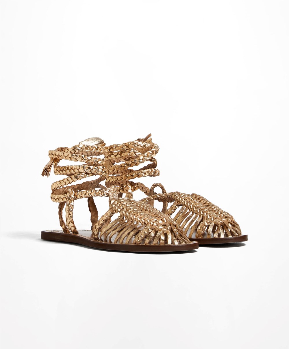 Oysho Bőr Braided Fisherman Sandals Arany | AUQSNF-975