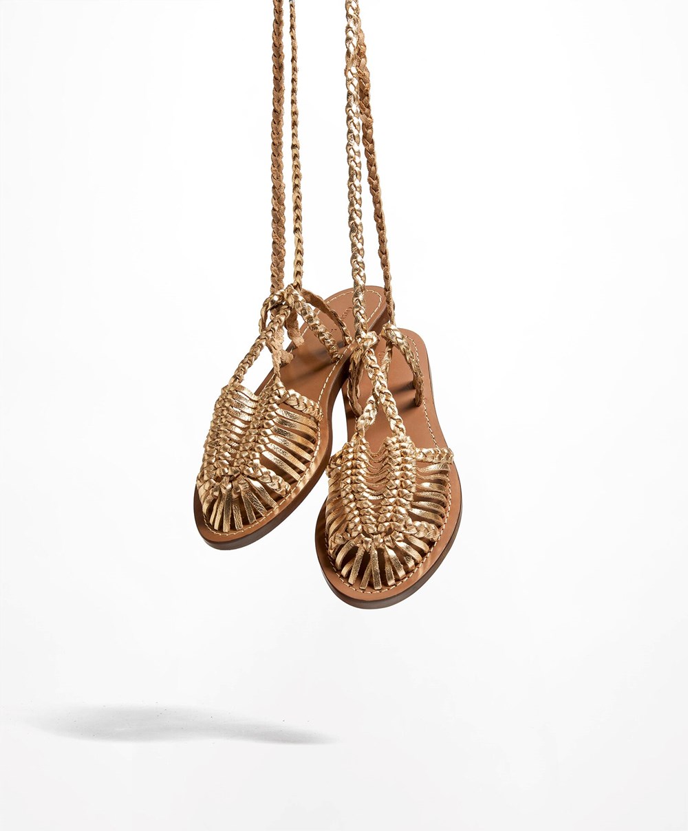 Oysho Bőr Braided Fisherman Sandals Arany | AUQSNF-975