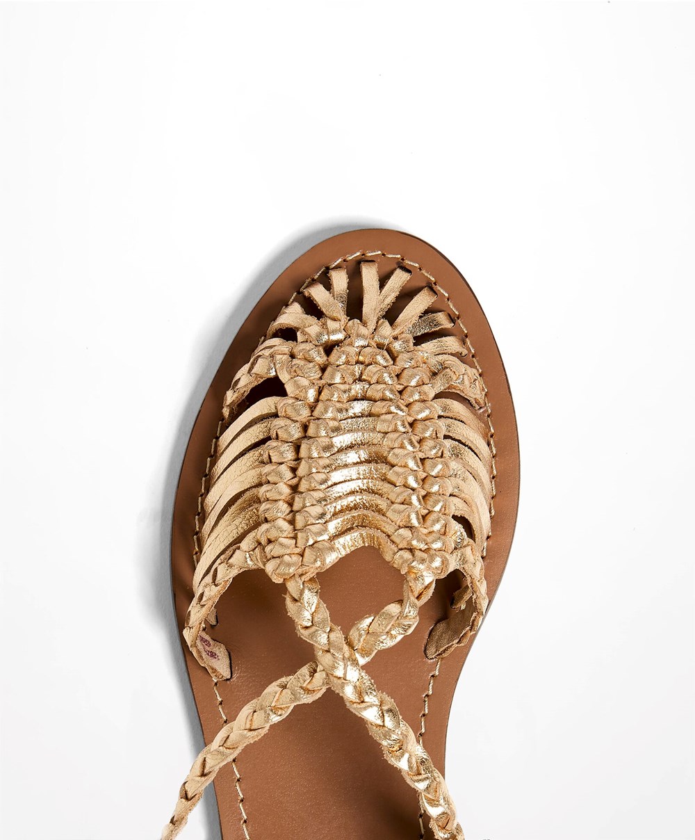 Oysho Bőr Braided Fisherman Sandals Arany | AUQSNF-975