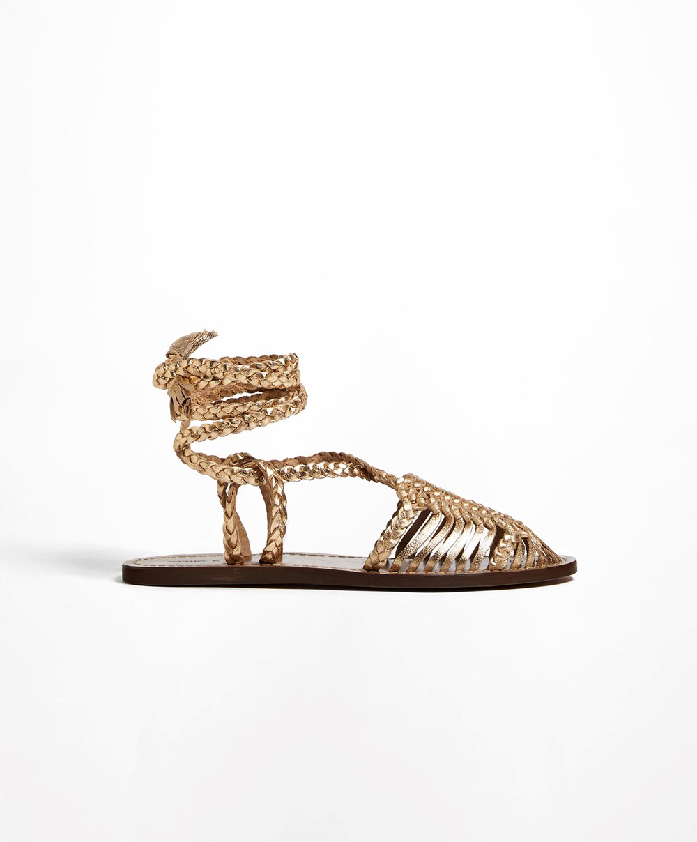 Oysho Bőr Braided Fisherman Sandals Arany | AUQSNF-975