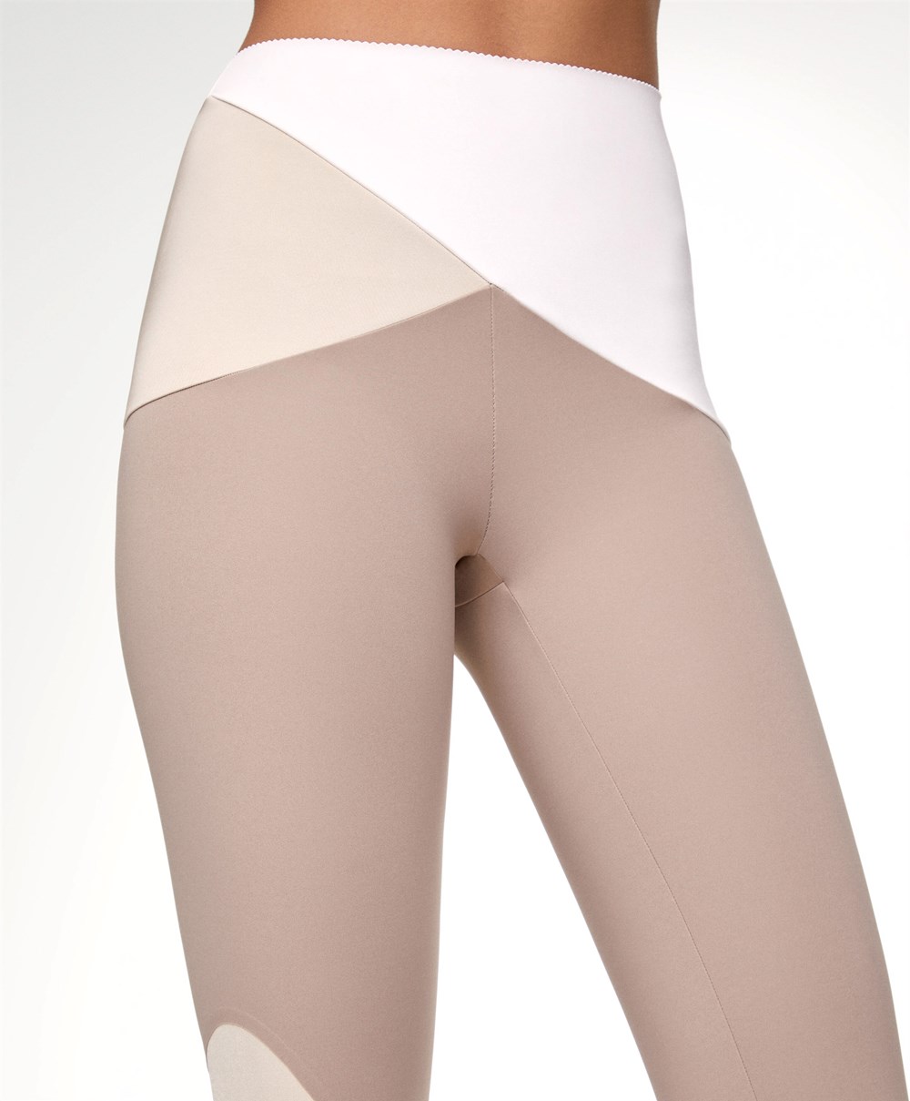 Oysho Colour Block 65cm Compressive Leggings Mocha | GJEILD-521