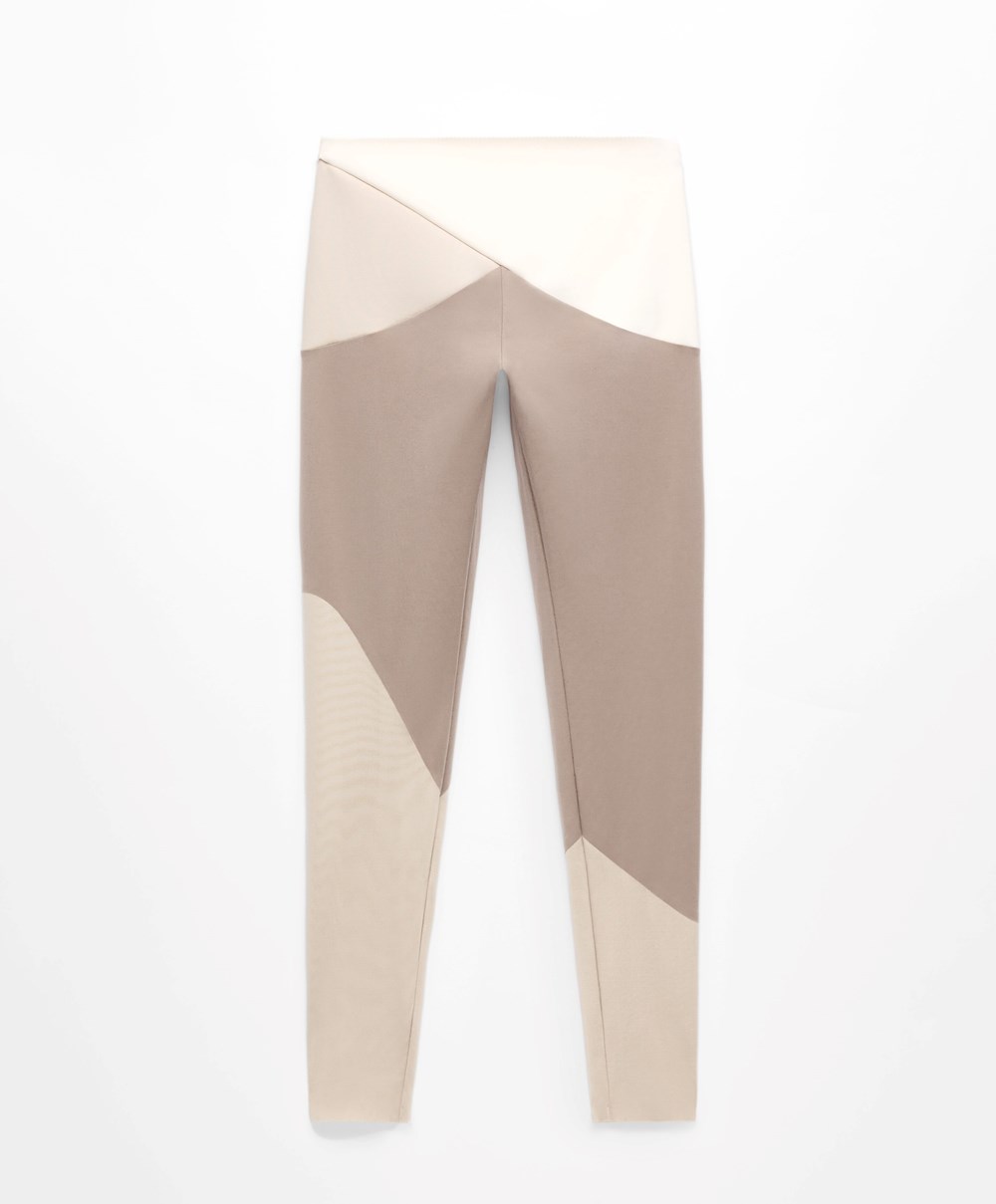 Oysho Colour Block 65cm Compressive Leggings Mocha | GJEILD-521