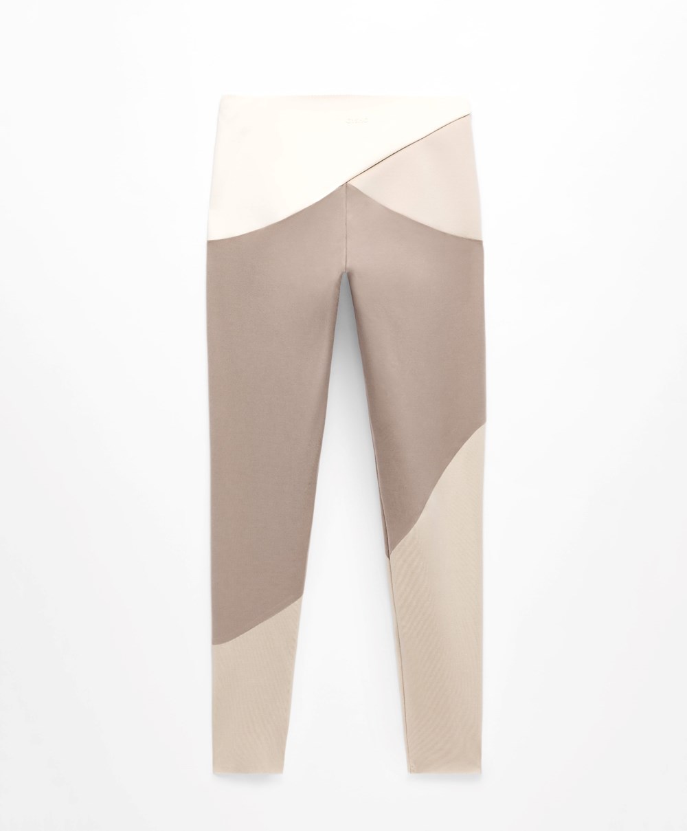 Oysho Colour Block 65cm Compressive Leggings Mocha | GJEILD-521