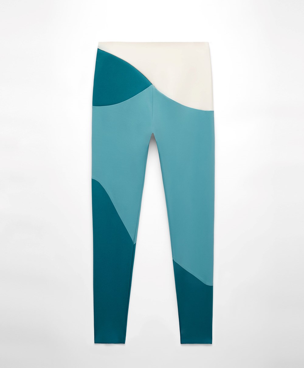 Oysho Colour Block 65cm Compressive Leggings Blue-turquoise | HMTGIN-145