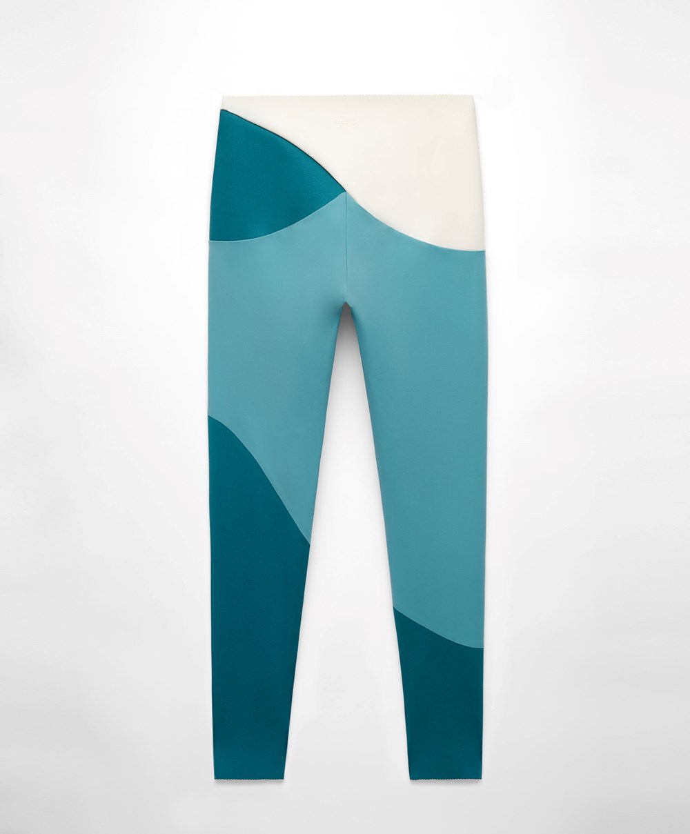 Oysho Colour Block 65cm Compressive Leggings Blue-turquoise | HMTGIN-145