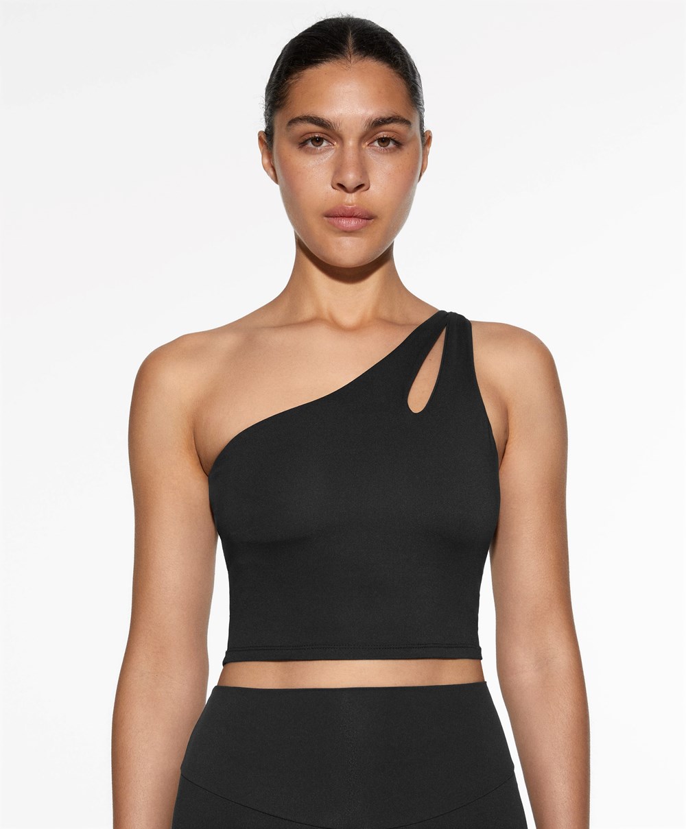 Oysho Comfortlux Asymmetric Top With Cups Fekete | NKPDIF-356