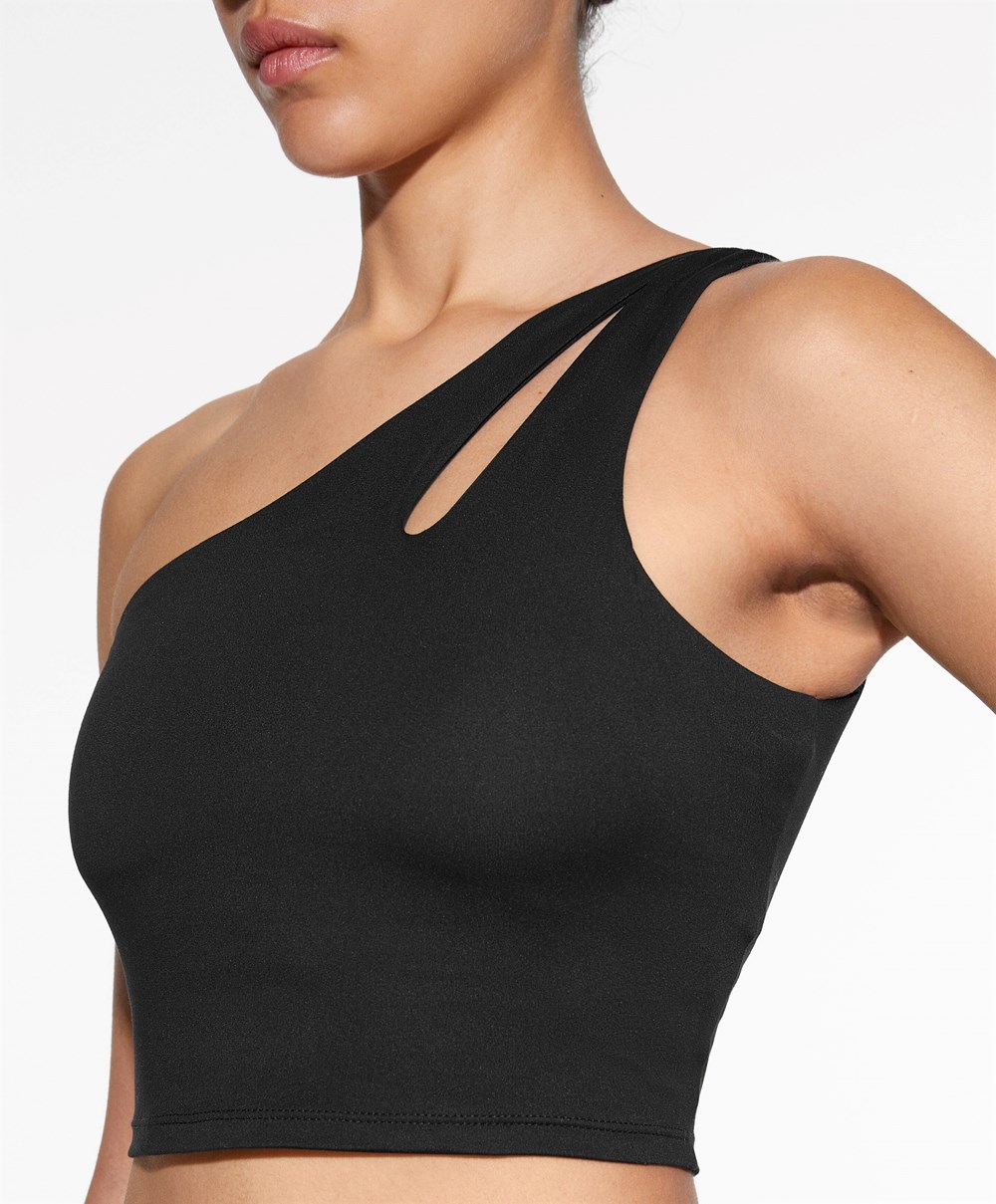 Oysho Comfortlux Asymmetric Top With Cups Fekete | NKPDIF-356