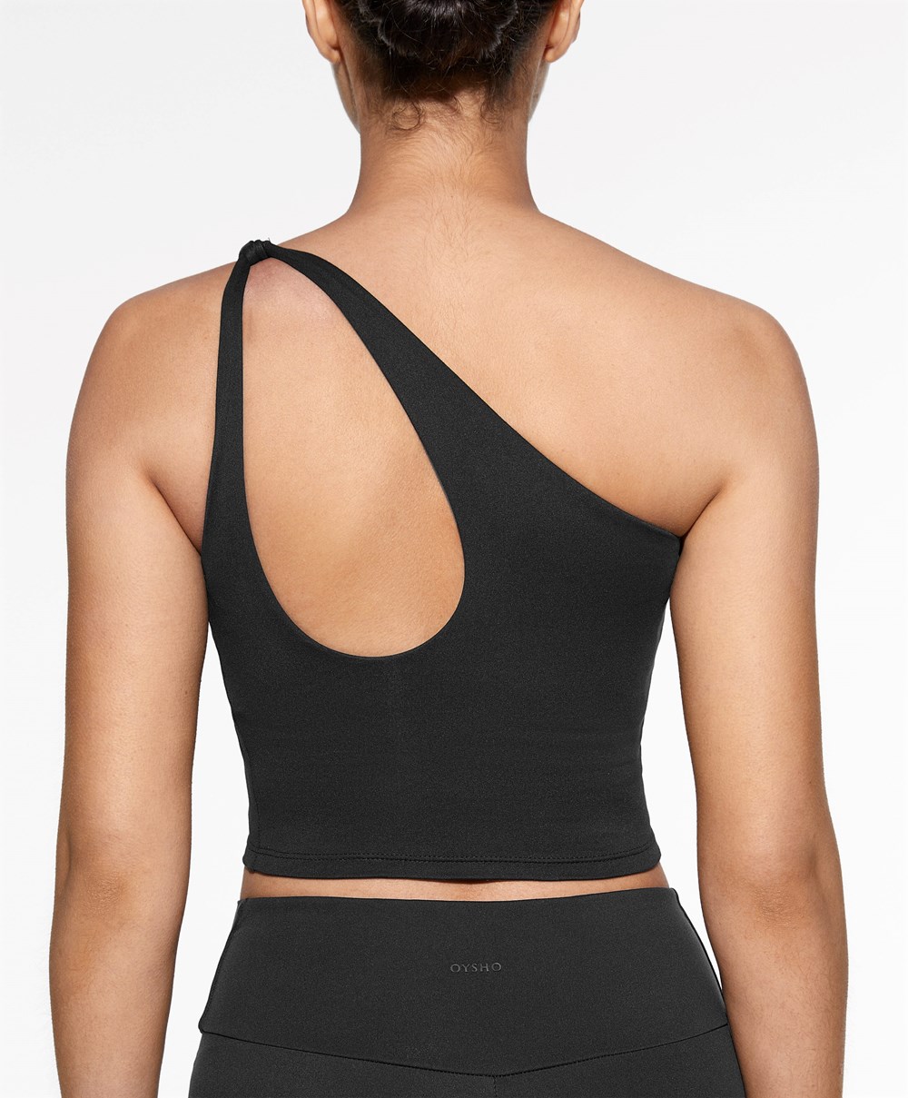 Oysho Comfortlux Asymmetric Top With Cups Fekete | NKPDIF-356