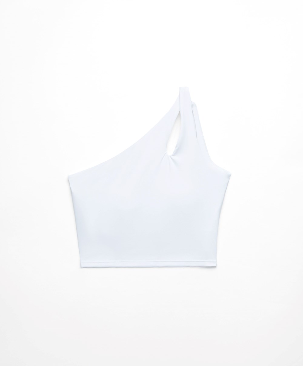 Oysho Comfortlux Asymmetric Top With Cups Fehér | TGHKMJ-043