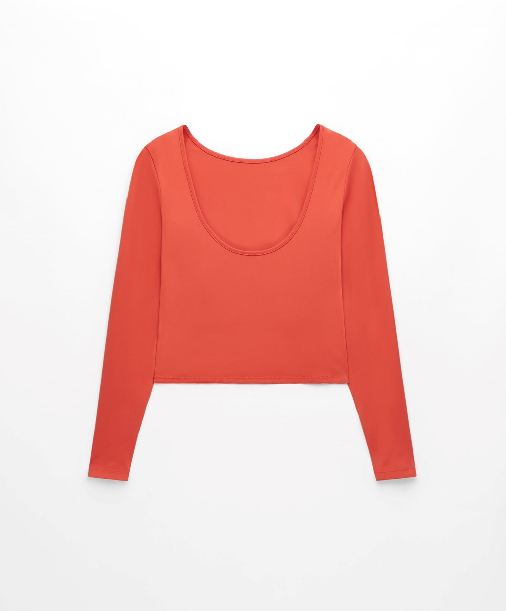 Oysho Comfortlux Back Long-sleeved T-shirt Narancssárga | UXMQRY-172