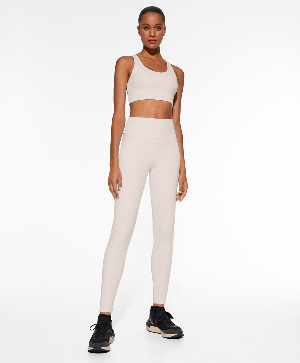 Oysho Comfortlux High-rise Ankle-length Leggings Ivory Ecru | KGSVTW-126