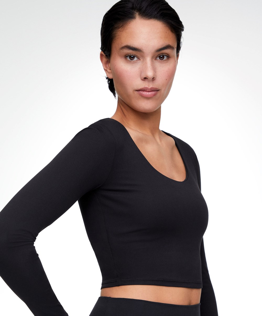 Oysho Comfortlux Long-sleeved T-shirt With Cups Fekete | IJWGRE-569