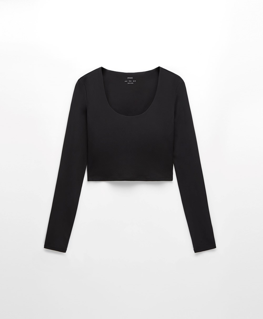 Oysho Comfortlux Long-sleeved T-shirt With Cups Fekete | IJWGRE-569