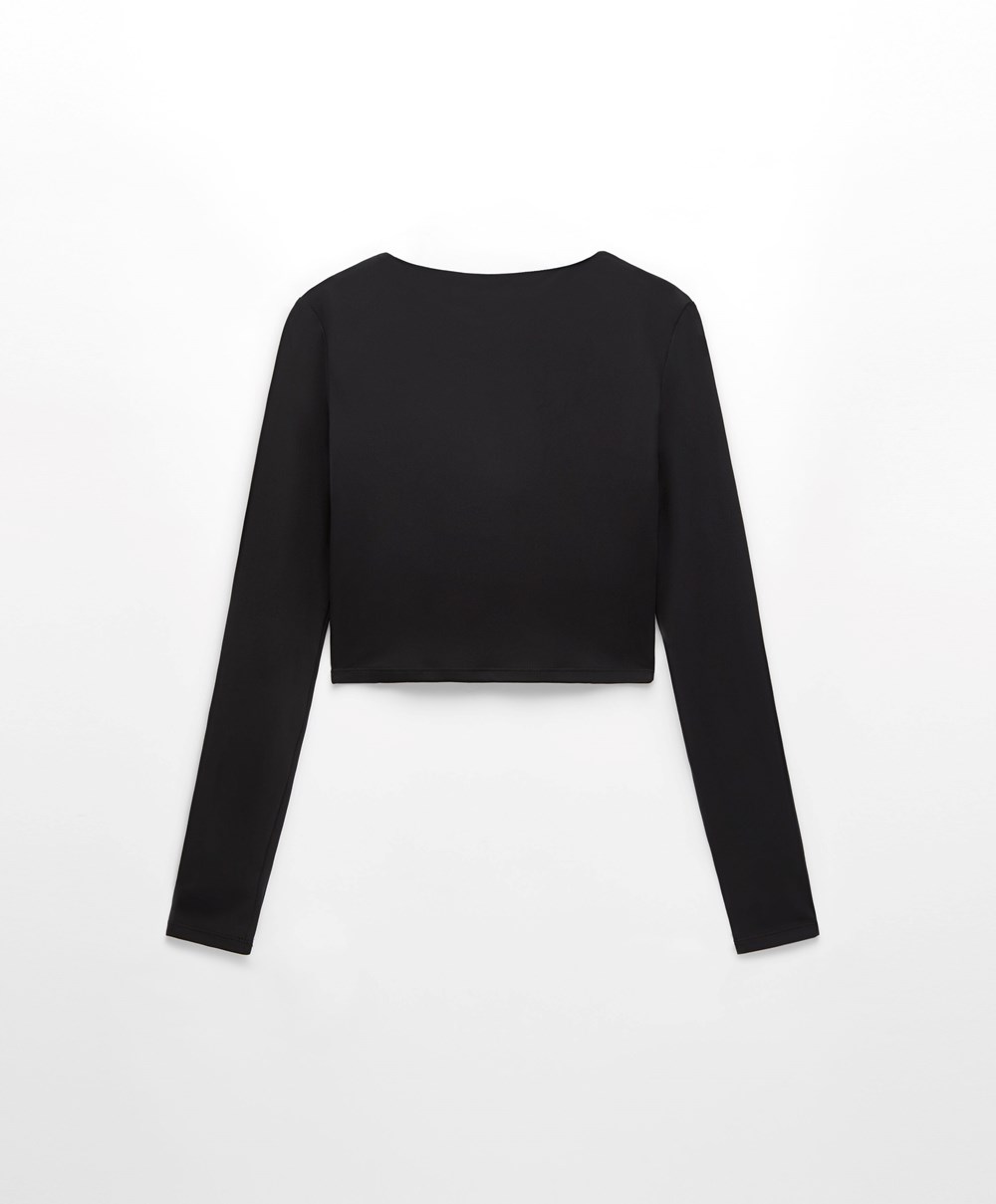 Oysho Comfortlux Long-sleeved T-shirt With Cups Fekete | IJWGRE-569