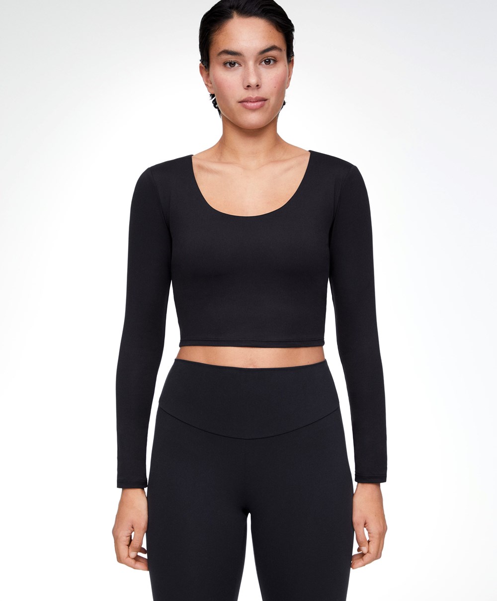 Oysho Comfortlux Long-sleeved T-shirt With Cups Fekete | IJWGRE-569