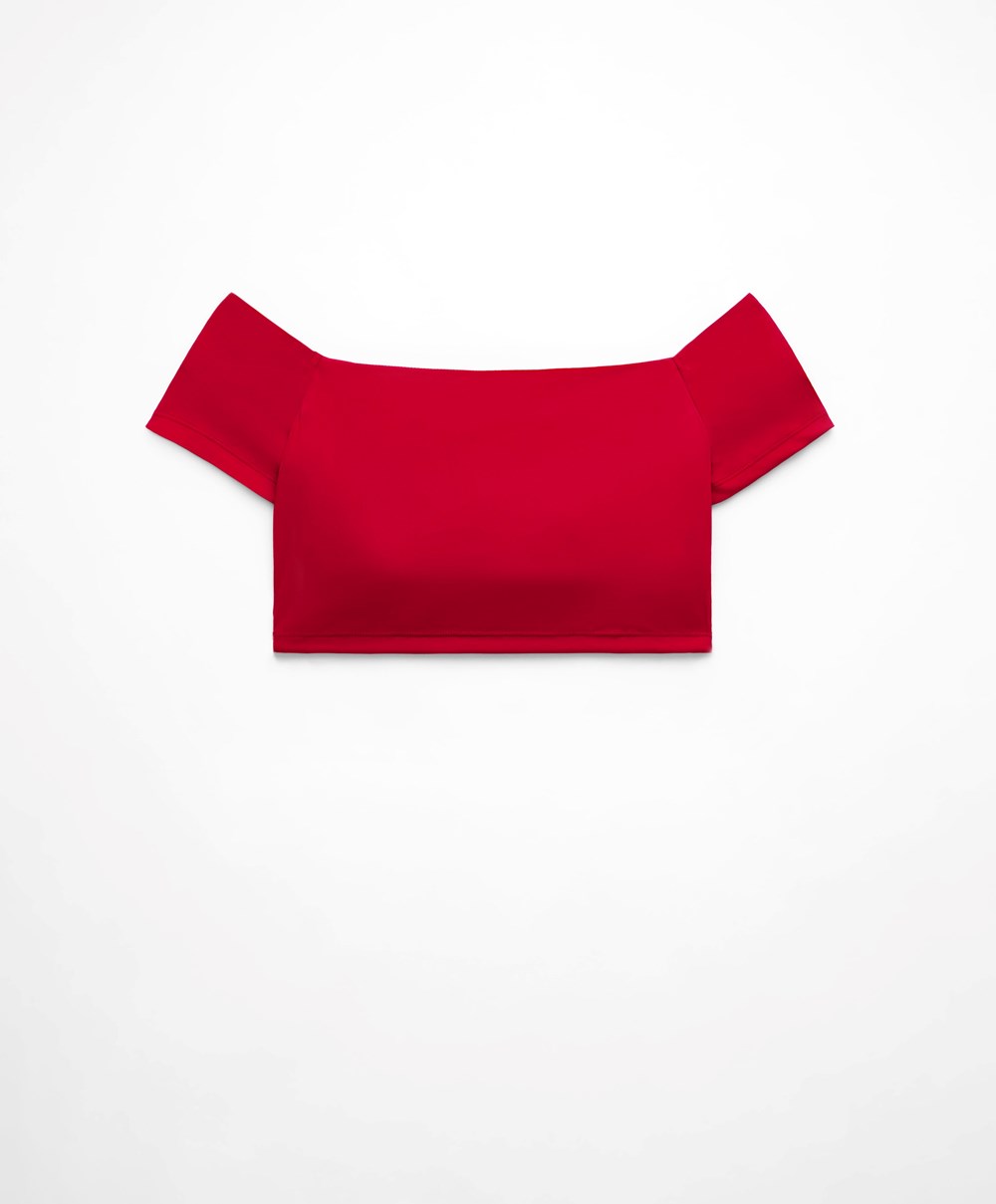 Oysho Comfortlux Off-the-shoulder Top With Cups Piros | WHQVNM-583