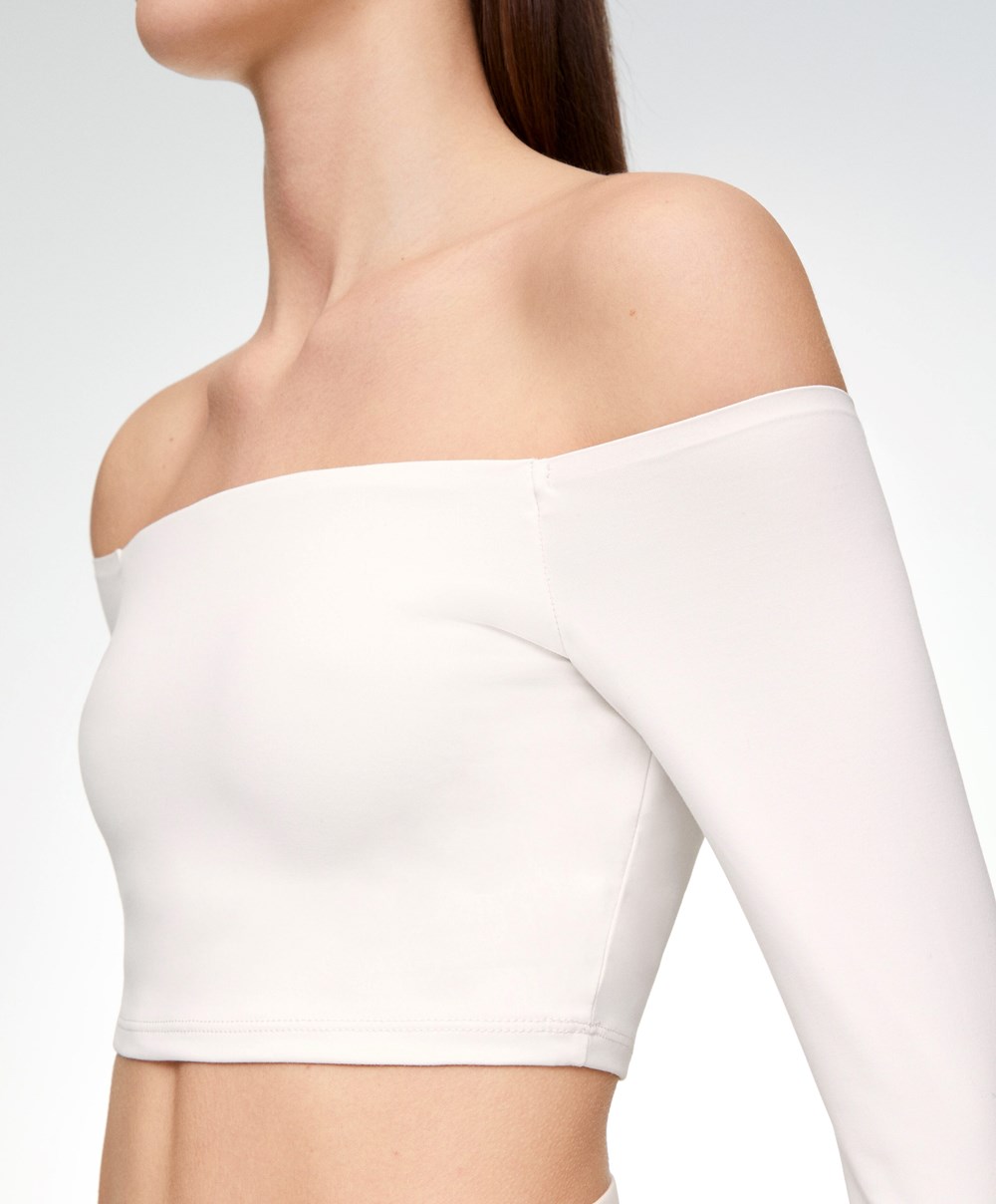 Oysho Comfortlux Off-the-shoulder Top With Cups Cream-white | YWOUZQ-613