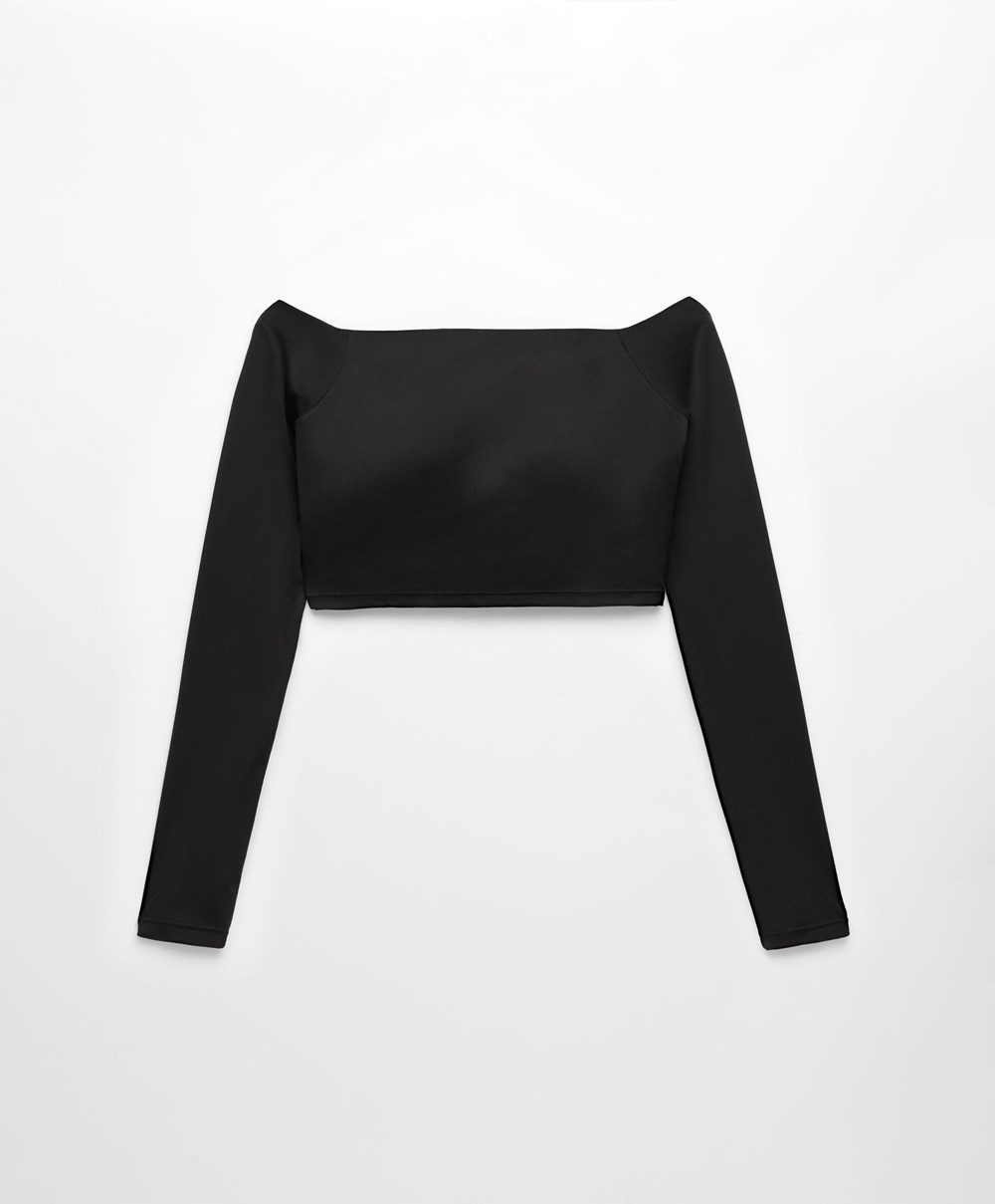 Oysho Comfortlux Off-the-shoulder Top With Cups Fekete | ZHLAJP-190