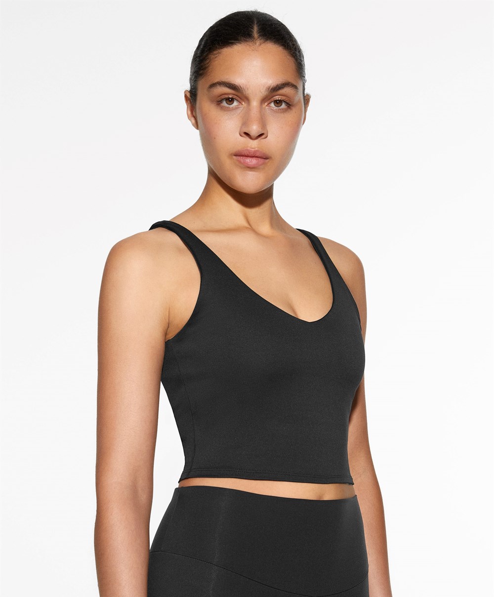 Oysho Comfortlux Pántos Top Fekete | TKFWIY-246