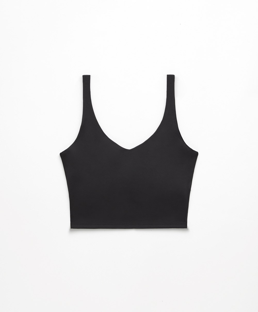 Oysho Comfortlux Pántos Top Fekete | TKFWIY-246