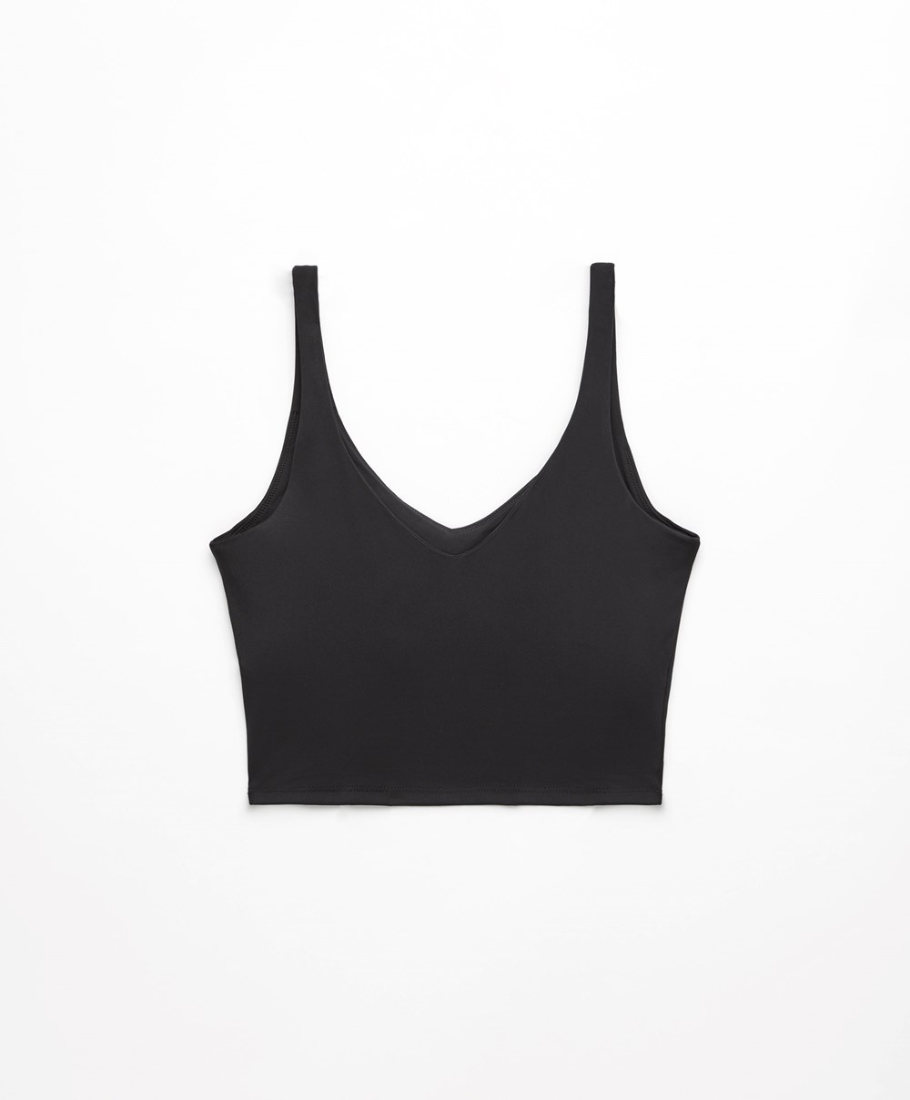 Oysho Comfortlux Pántos Top Fekete | TKFWIY-246