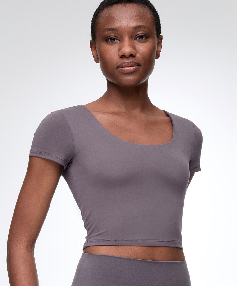 Oysho Comfortlux Rövid-sleeved T-shirt With Cups Purple-grey | IJGKCD-043