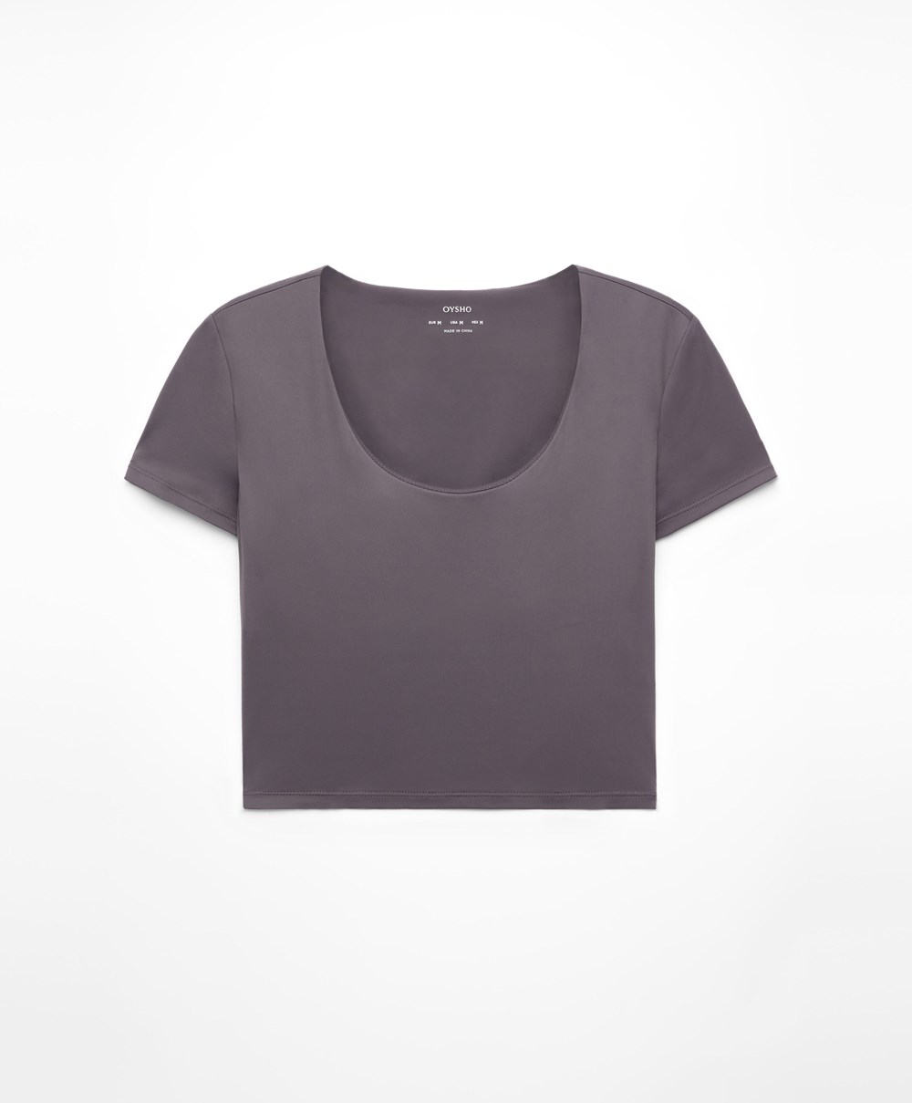 Oysho Comfortlux Rövid-sleeved T-shirt With Cups Purple-grey | IJGKCD-043