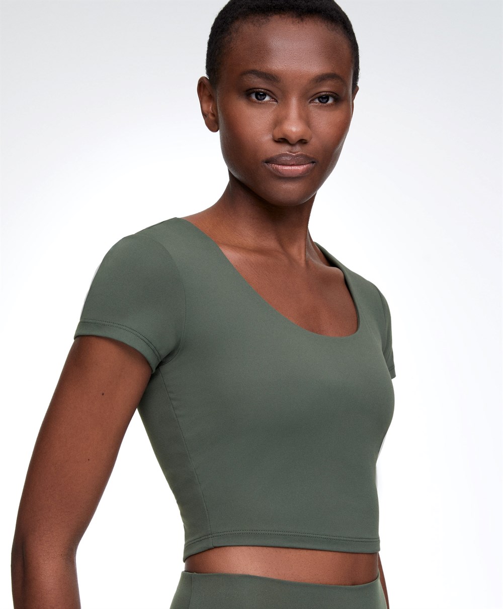 Oysho Comfortlux Rövid-sleeved T-shirt With Cups Zöld | TSLXAH-081