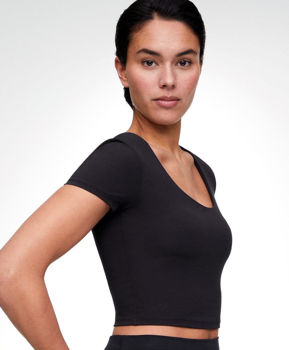 Oysho Comfortlux Rövid-sleeved T-shirt With Cups Fekete | ZBNJVT-856