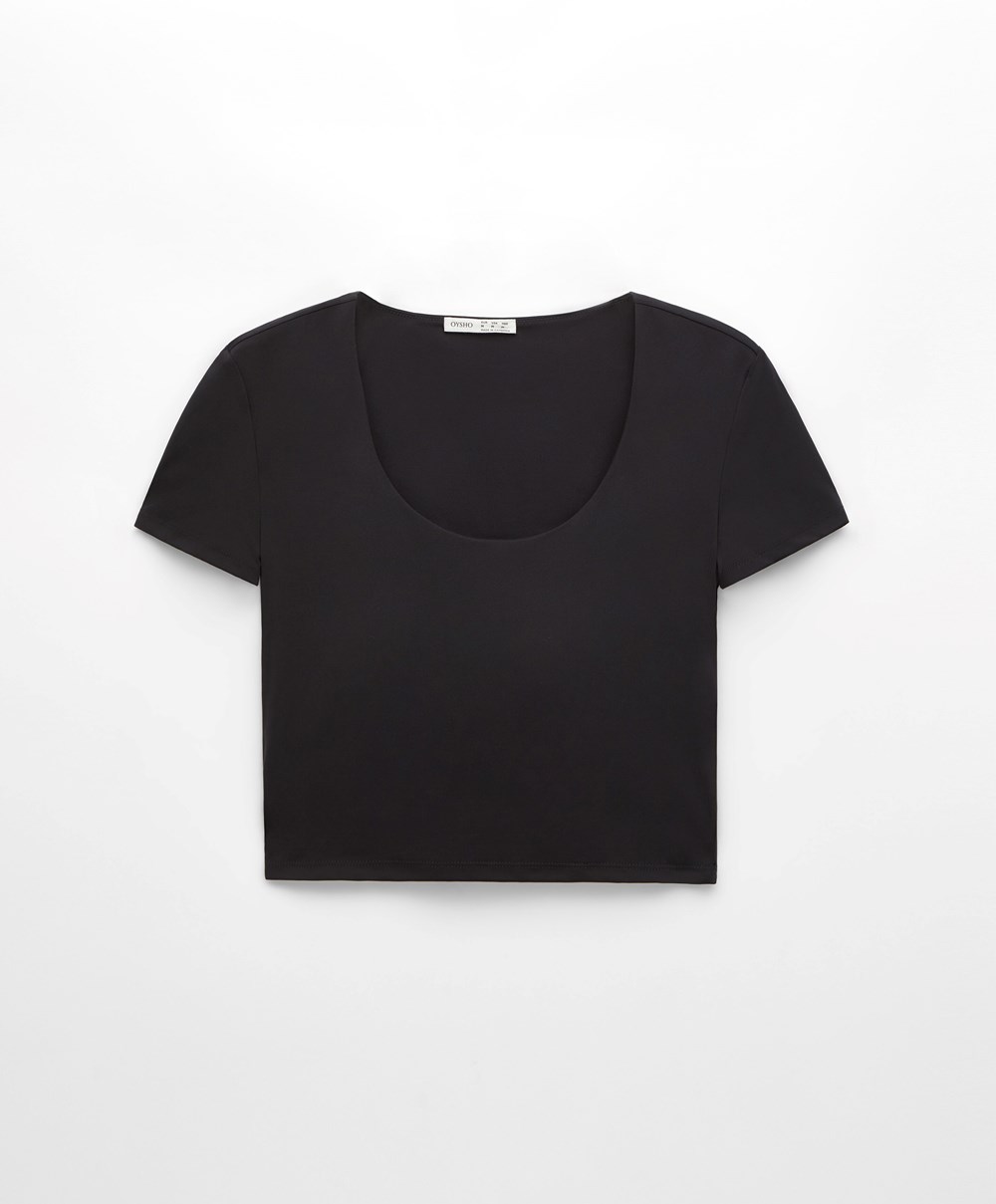 Oysho Comfortlux Rövid-sleeved T-shirt With Cups Fekete | ZBNJVT-856