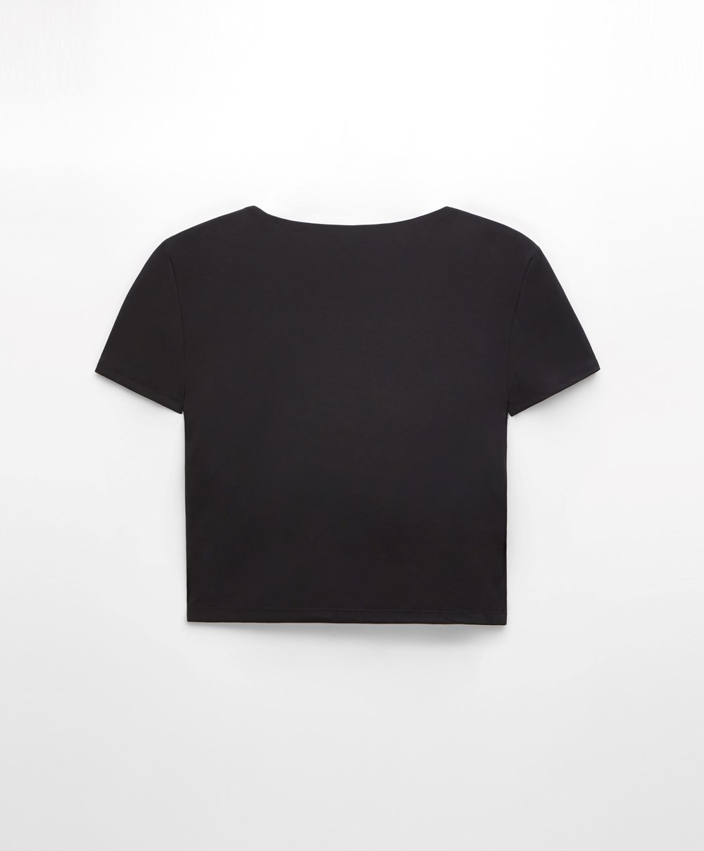 Oysho Comfortlux Rövid-sleeved T-shirt With Cups Fekete | ZBNJVT-856