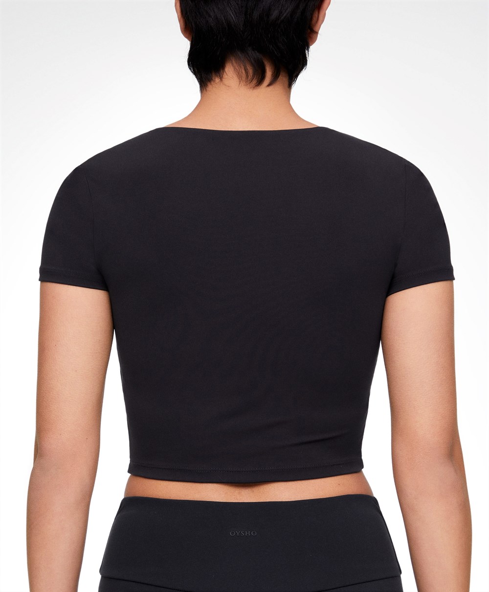 Oysho Comfortlux Rövid-sleeved T-shirt With Cups Fekete | ZBNJVT-856