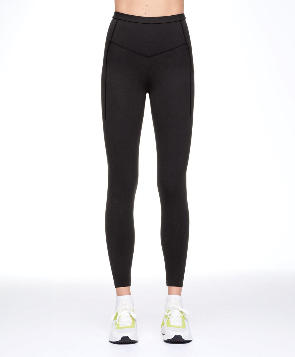 Oysho Compressive 65cm Futó Leggings With Zips Fekete | GCMSRE-792