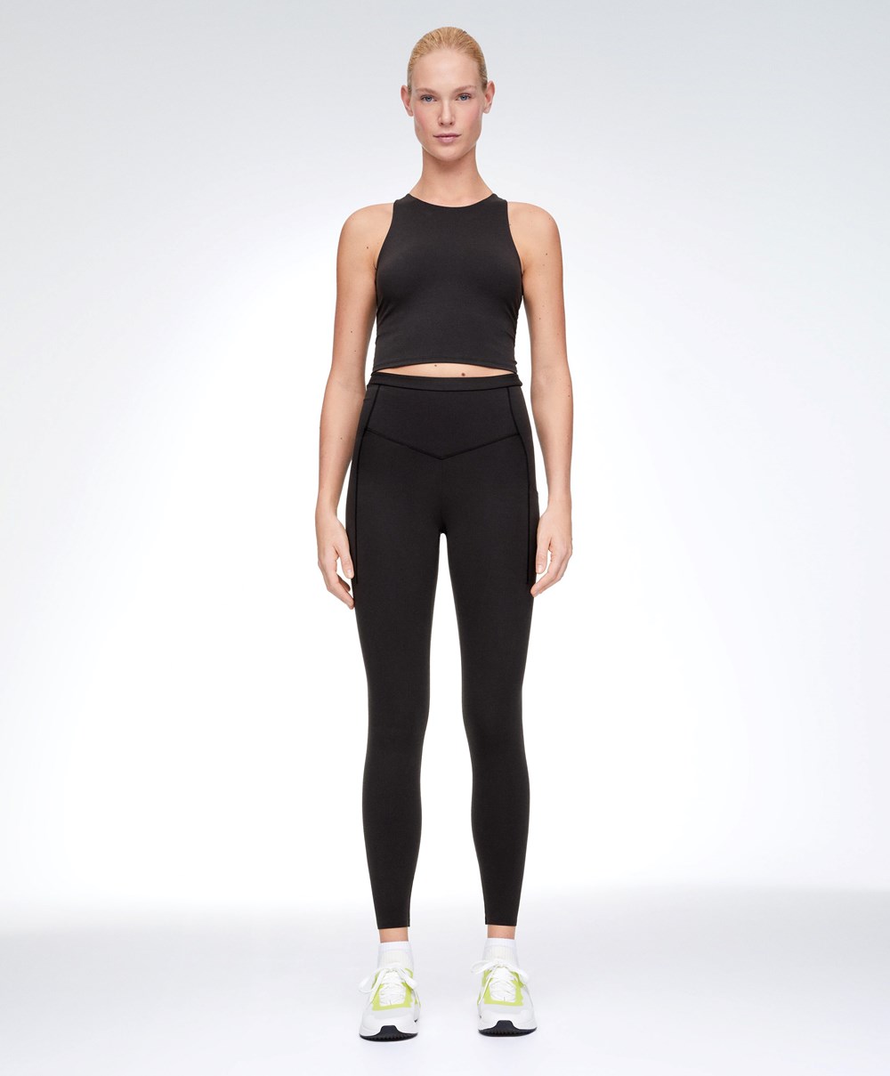 Oysho Compressive 65cm Futó Leggings With Zips Fekete | GCMSRE-792