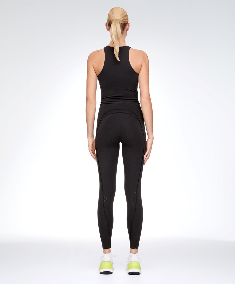 Oysho Compressive 65cm Futó Leggings With Zips Fekete | GCMSRE-792