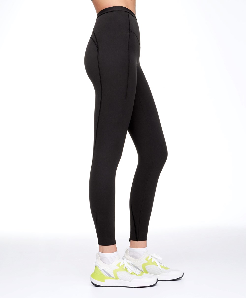 Oysho Compressive 65cm Futó Leggings With Zips Fekete | GCMSRE-792