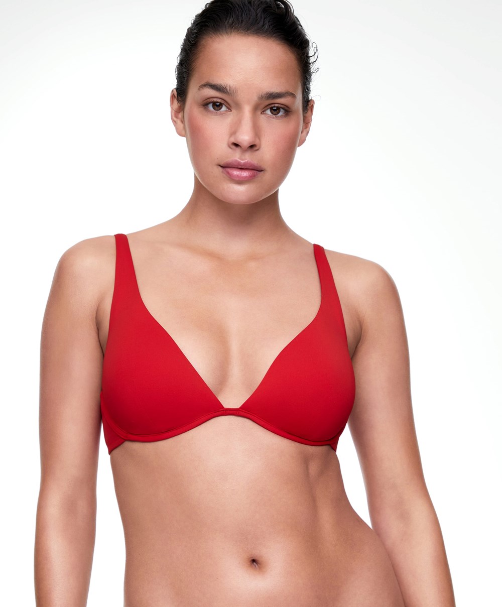 Oysho Continuous Underwire Halter Neck Bikini Top Piros | DXCWLM-367