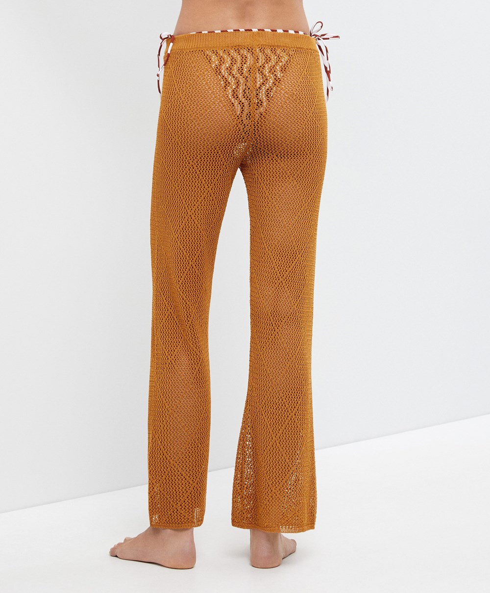 Oysho Crochet Cropped Trousers Honey | FNCXJO-248