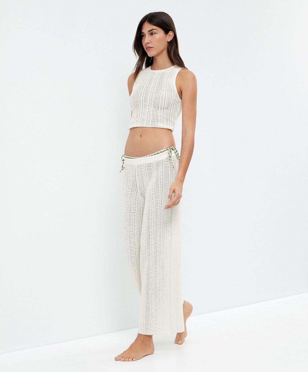 Oysho Crochet Trousers Bone Whte | HGSVDQ-064