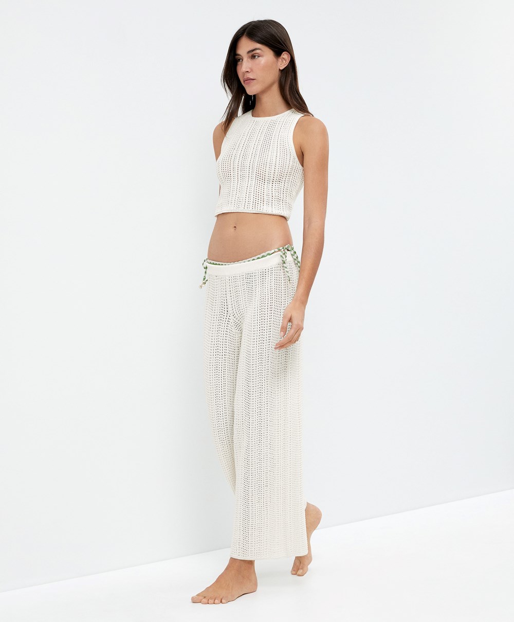 Oysho Crochet Trousers Bone Whte | ZHRVGS-860