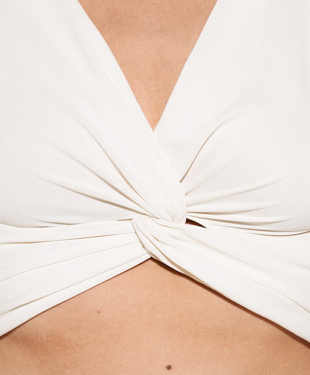 Oysho Crop Modal Knot T-shirt Cream-white | RCGQOJ-147