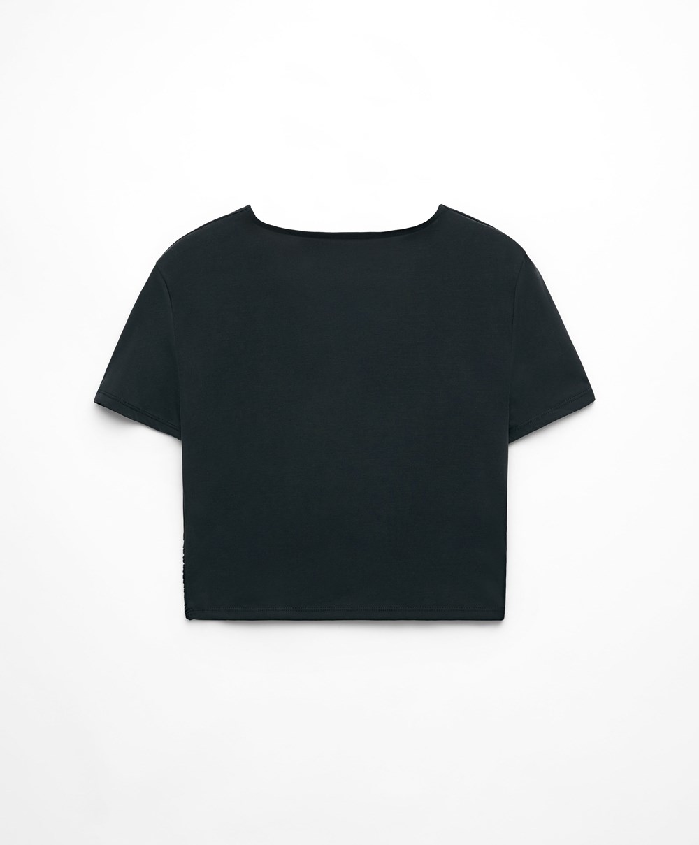 Oysho Crop Modal Knot T-shirt Fekete | DXOZJP-807