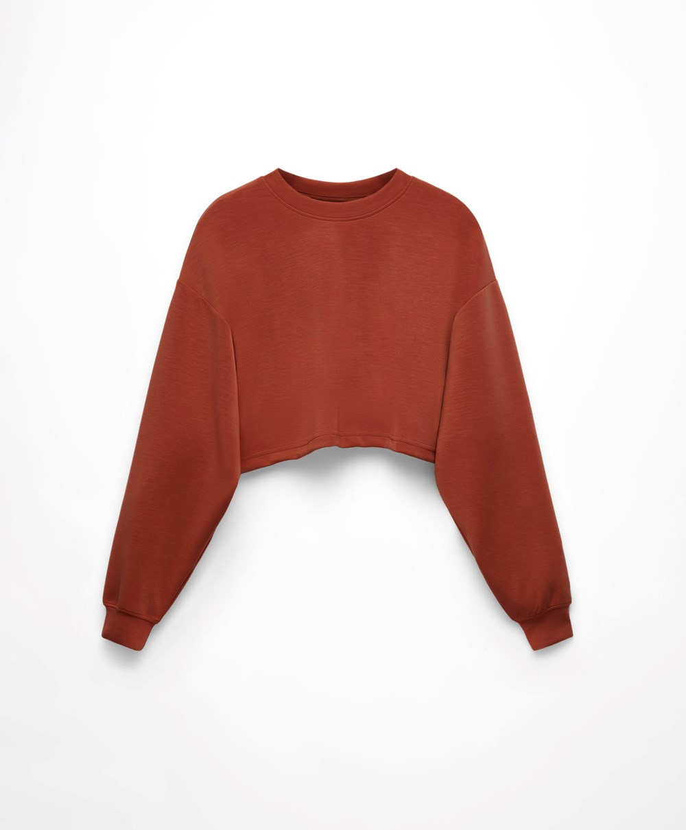 Oysho Crop Modal Sweatshirt Barna | SYGZKJ-129