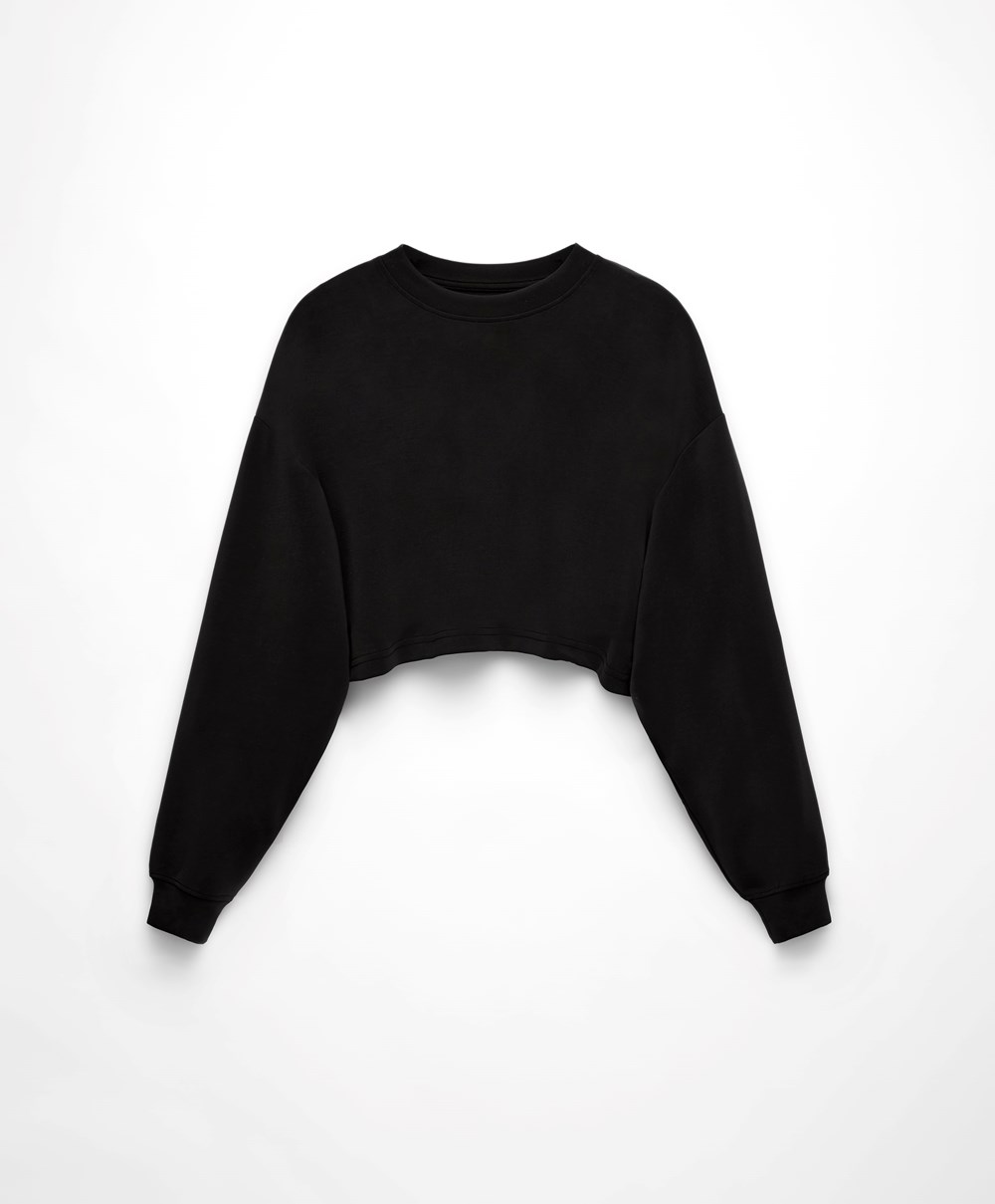 Oysho Crop Modal Sweatshirt Fekete | JTKRXG-096