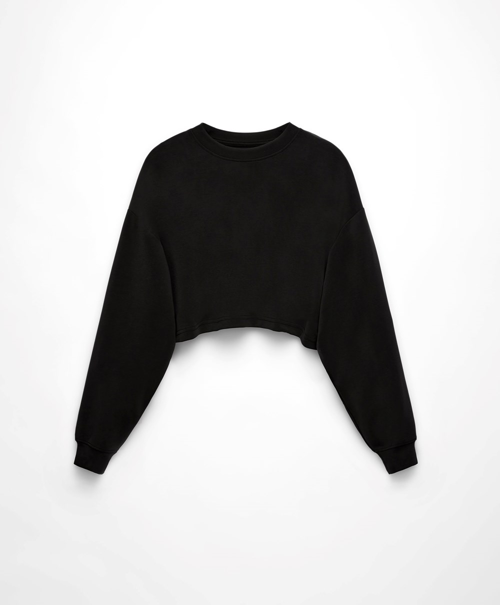 Oysho Crop Modal Sweatshirt Fekete | WFDHYO-469