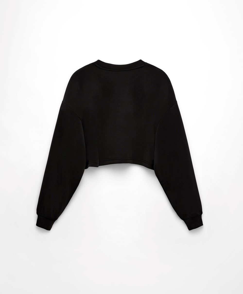 Oysho Crop Modal Sweatshirt Fekete | WFDHYO-469