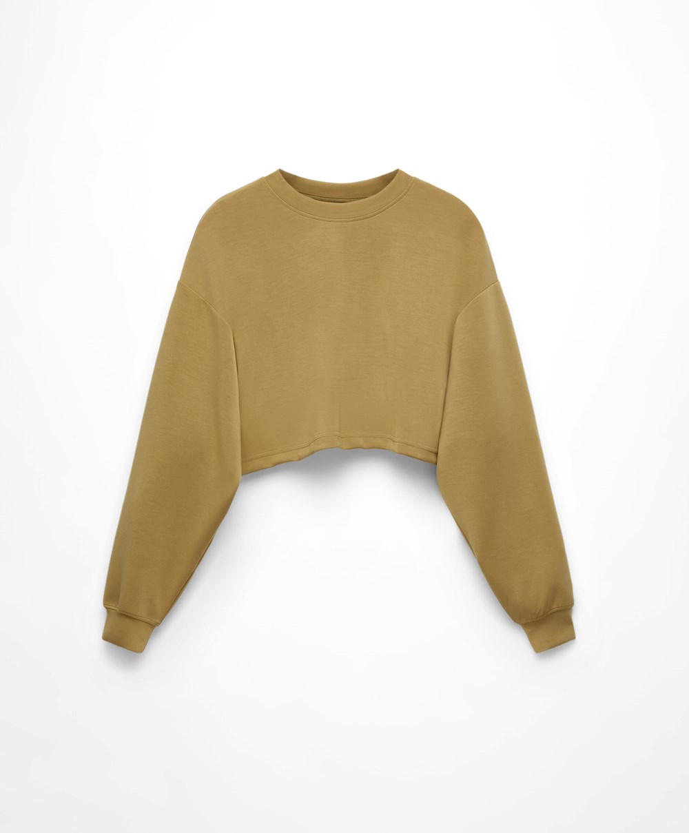 Oysho Crop Modal Sweatshirt Olivazöld | JIQZTP-135