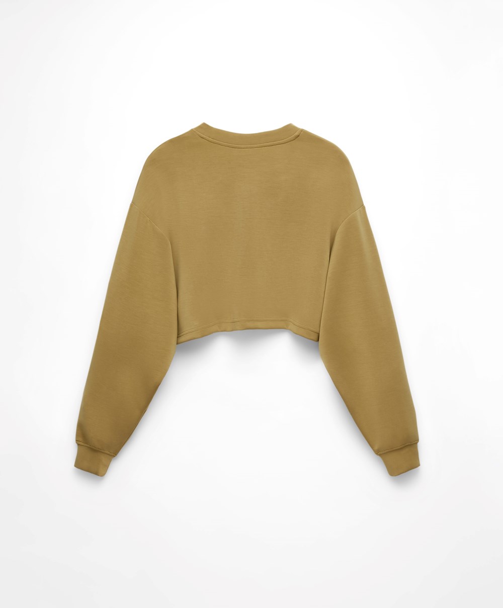 Oysho Crop Modal Sweatshirt Olivazöld | JIQZTP-135