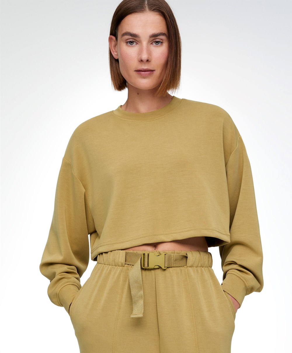 Oysho Crop Modal Sweatshirt Olivazöld | JIQZTP-135