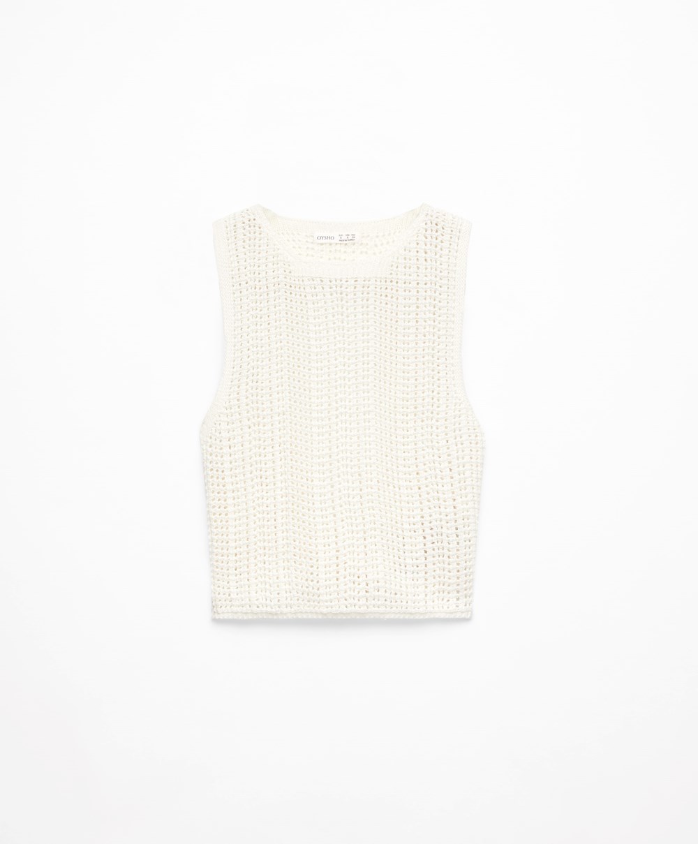 Oysho Cropped Crochet Top Bone Whte | IFYUNJ-913